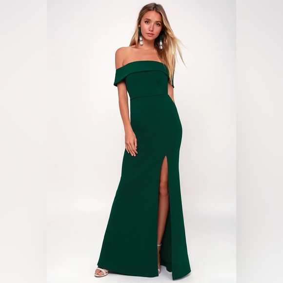 Lulus Forest Green Off the Shoulder Maxi Dress - Picture 2 of 3